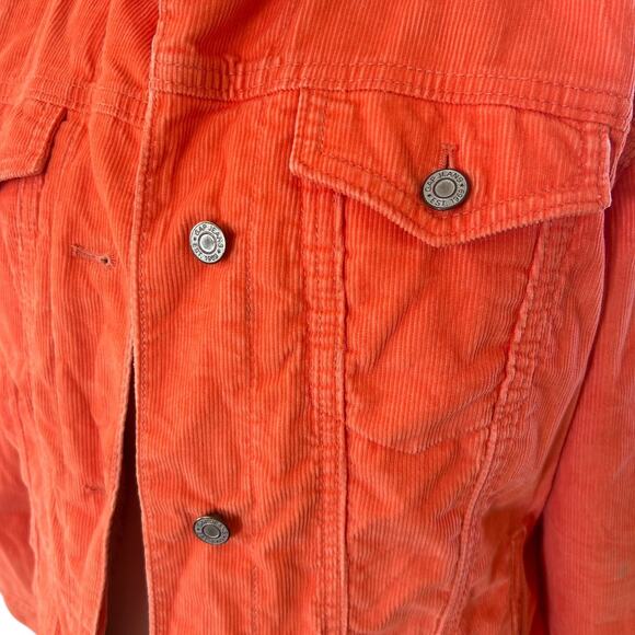 Vintage Y2K GAP Orange Corduroy Sherpa Lined Trucker Jacket Women's XL Grunge - Picture 7 of 14